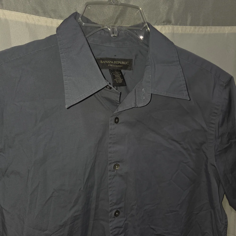 Banana Republic Men Coastal Prep Sz L SS Cotton Stretch Button Down Blue Shirt